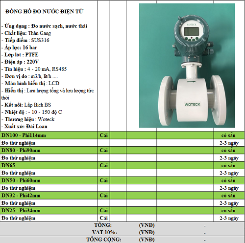 Báo giá đồng hồ đo nước điện từ