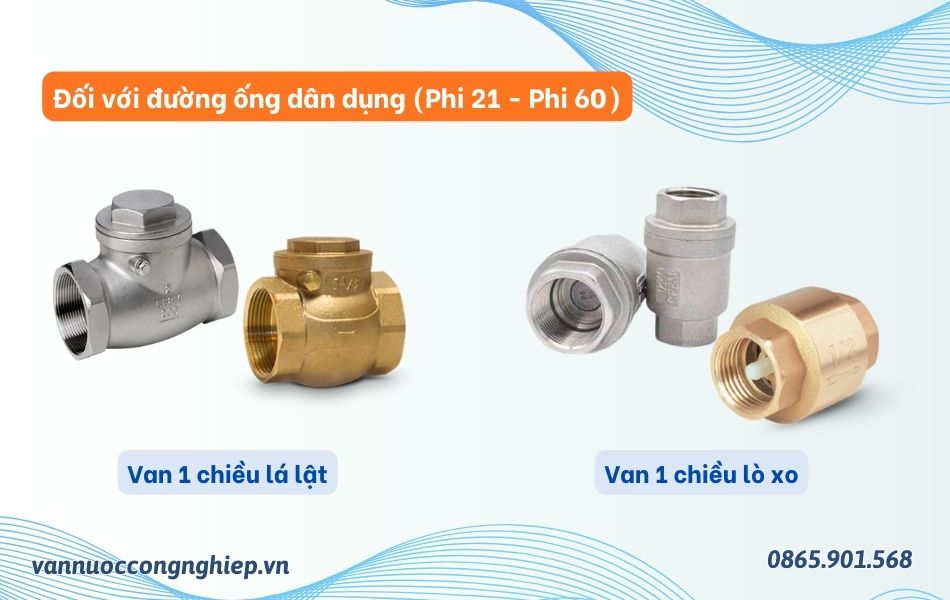 Các loại van 1 chiều cho đồng hồ nước dân dụng